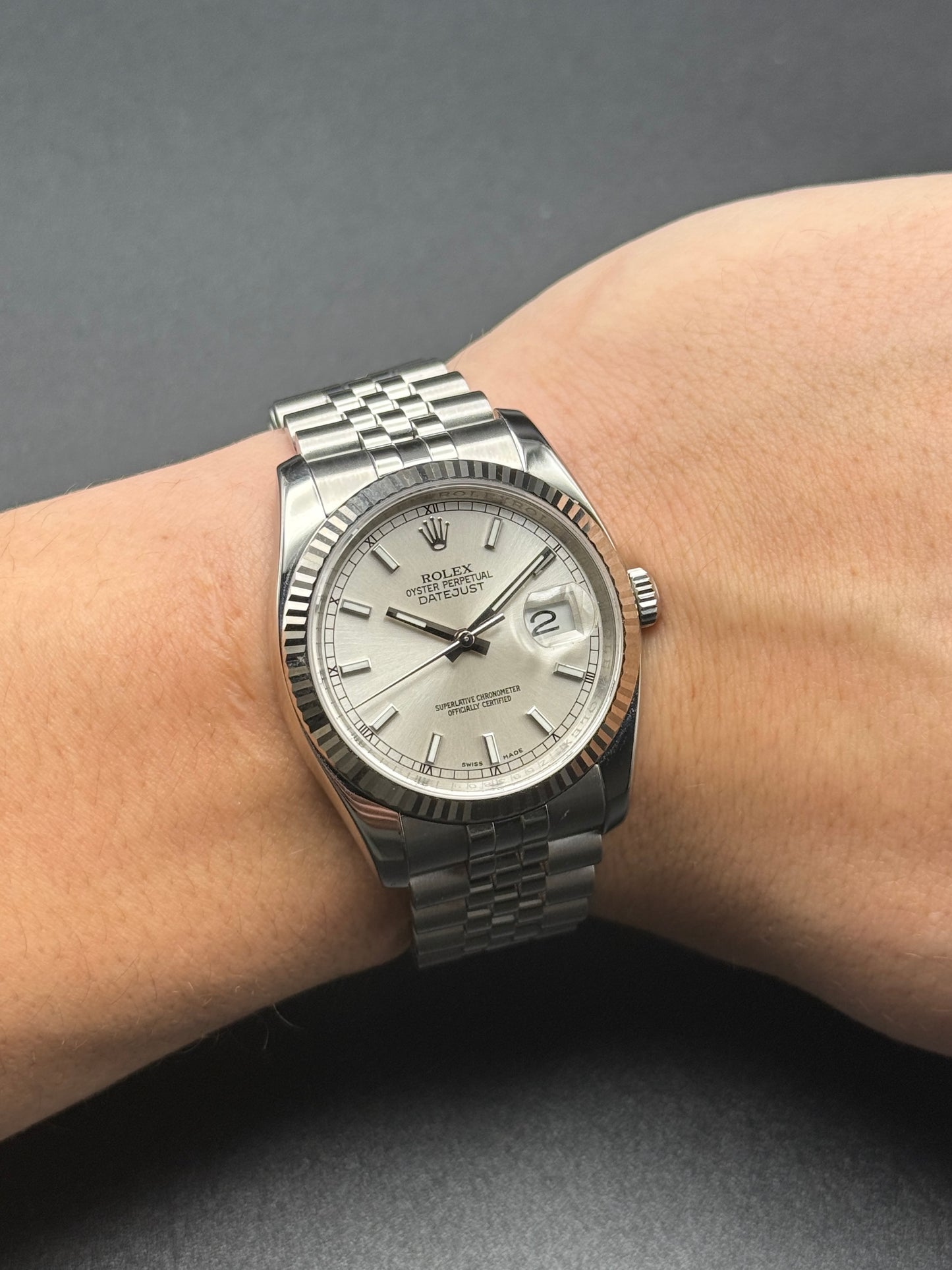 Rolex DateJust 116234 Super Jubilee Silver Index Z Serial Watch Only