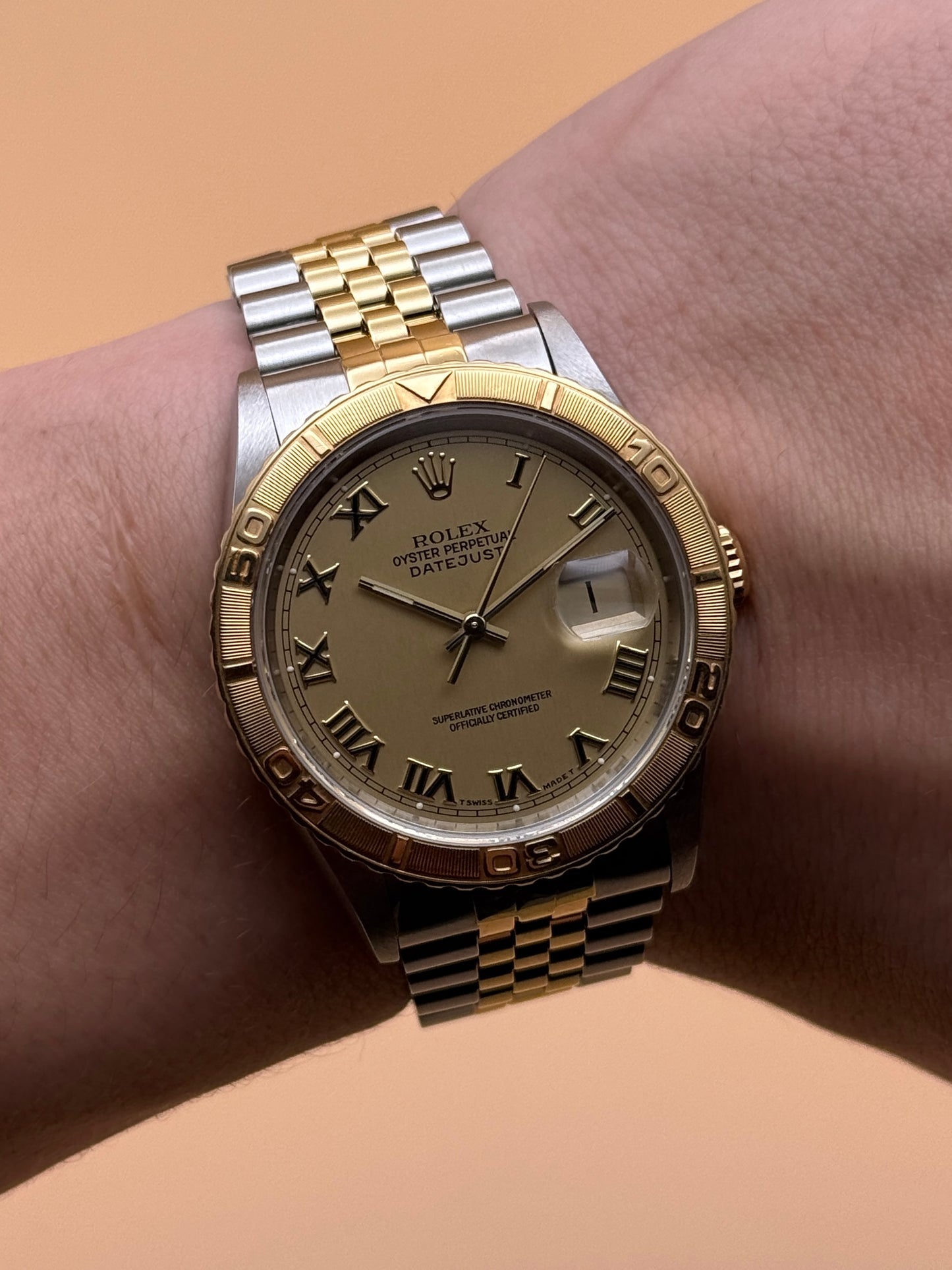 Rolex DateJust Turnograph 16263 Champange Roman T Serial Watch Only