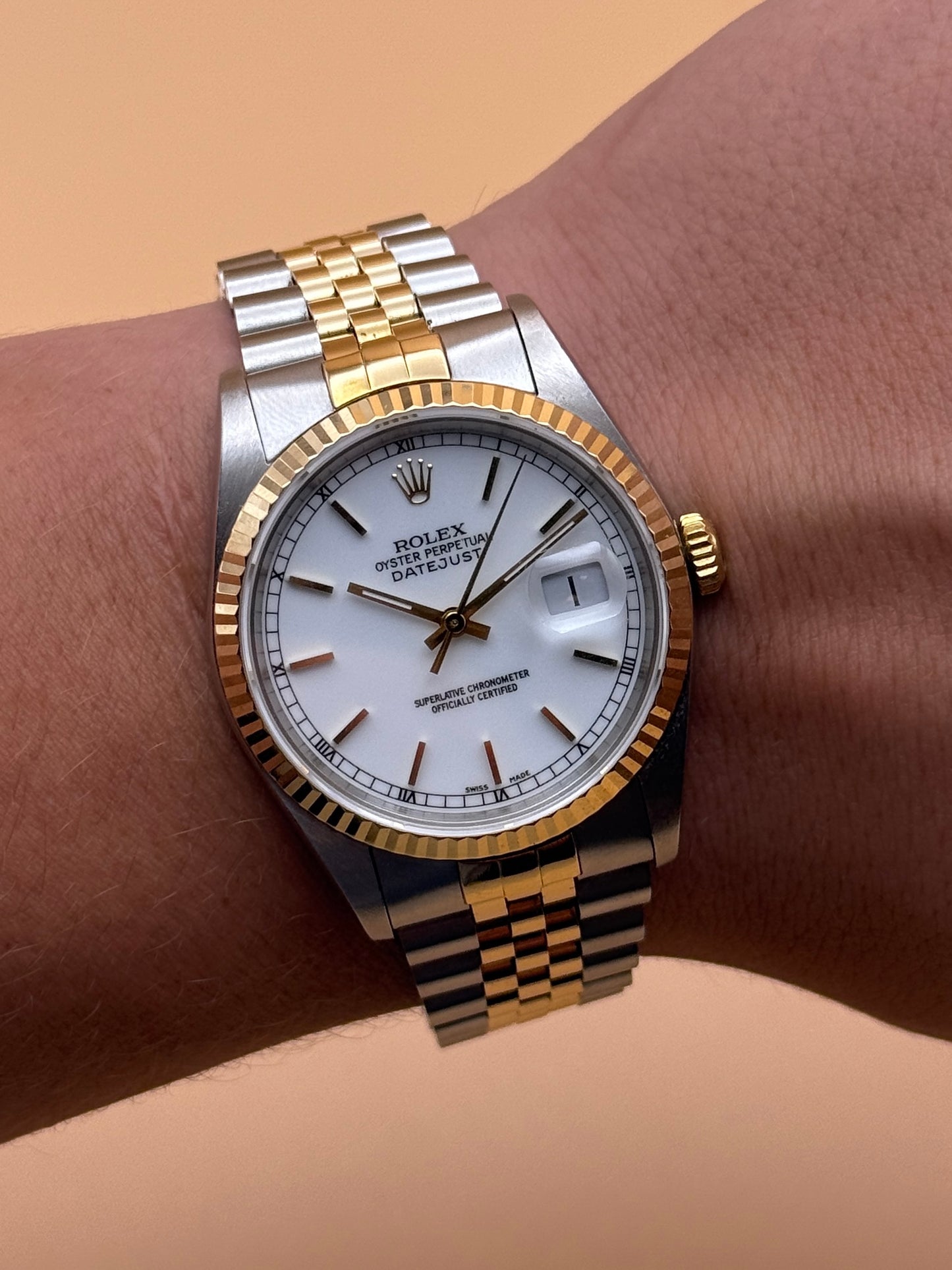 Rolex DateJust 16233 S Serial White Index Watch Only