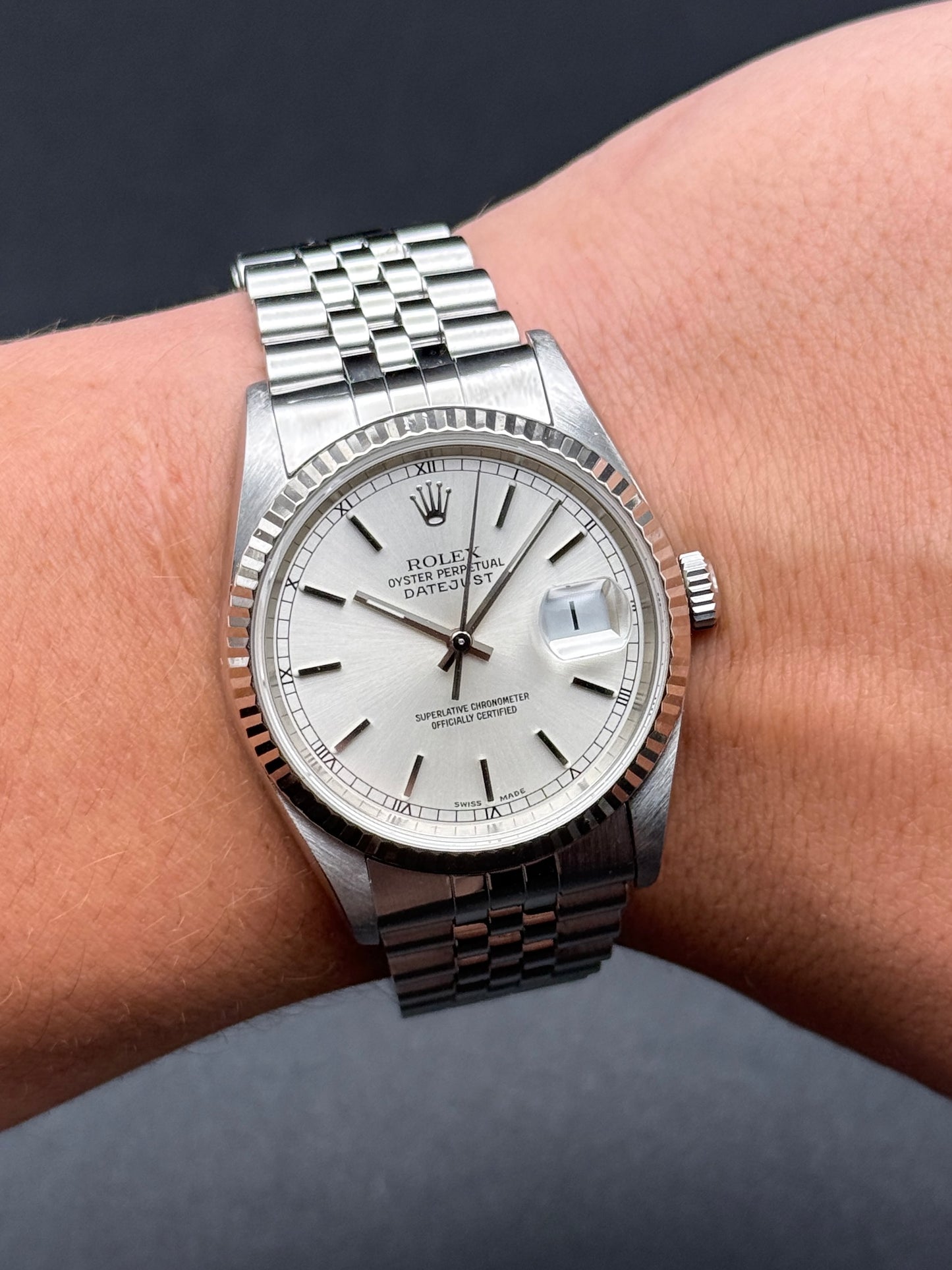 Rolex DateJust 16234 No Holes K Serial Watch Only Silver Sub Roman