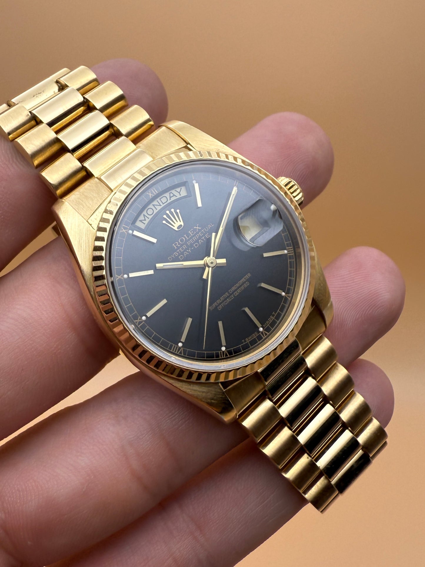 Rolex Day-Date 18038 6.2M Black Index Dial Watch and RSC