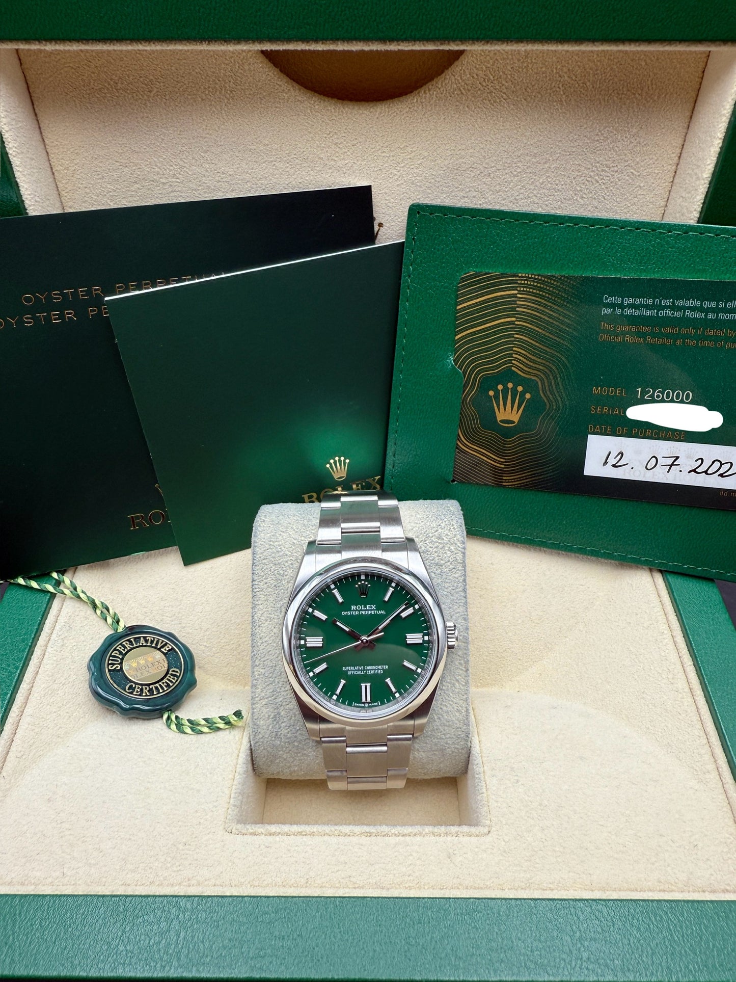 Rolex Oyster Perpetual 36mm Green Dial 2024 Box and Card
