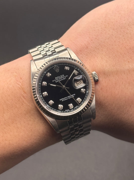 Rolex DateJust 16014 8.9M Serial Black Diamond Watch Only