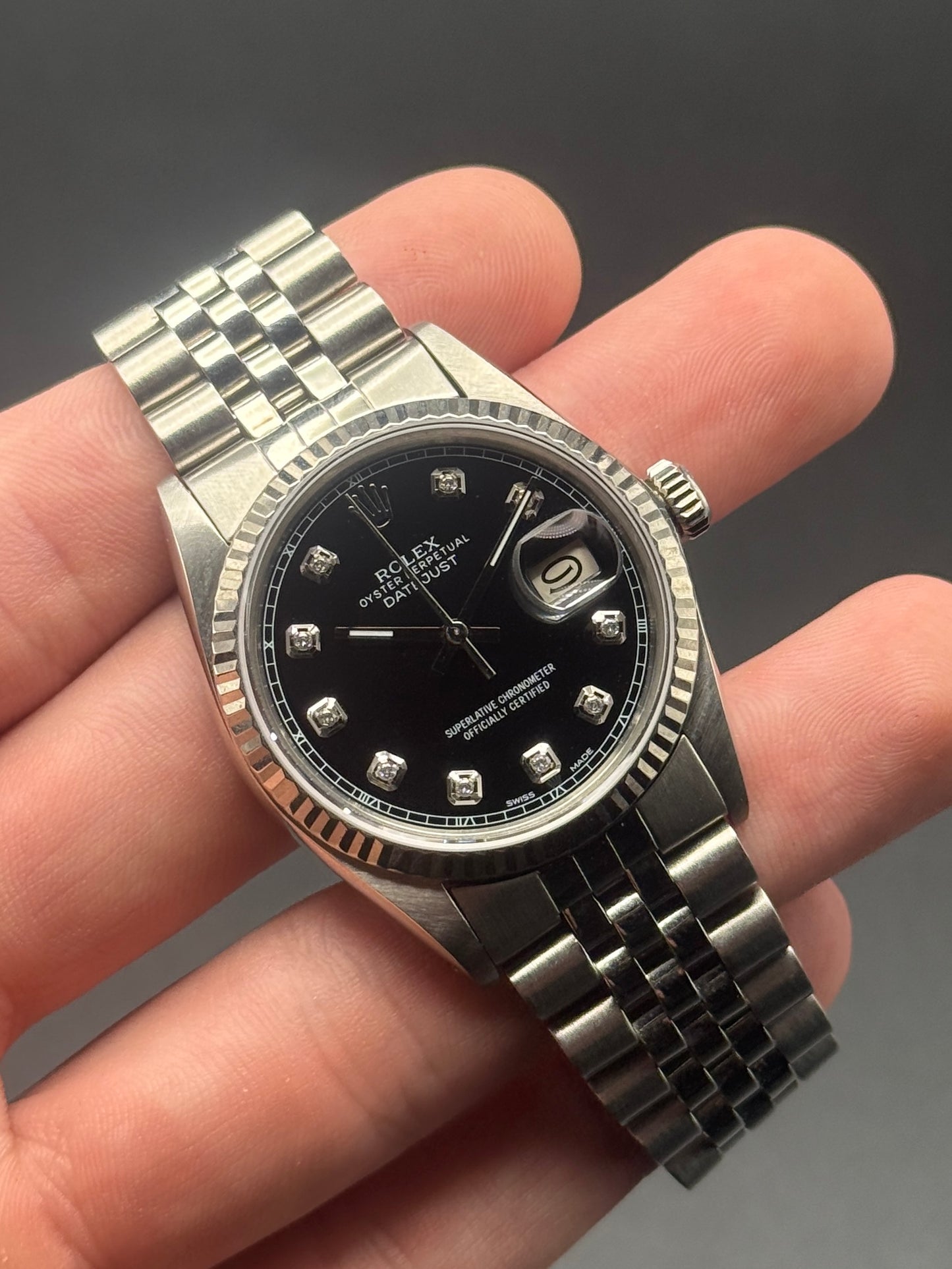 Rolex DateJust 16014 8.9M Serial Black Diamond Watch Only