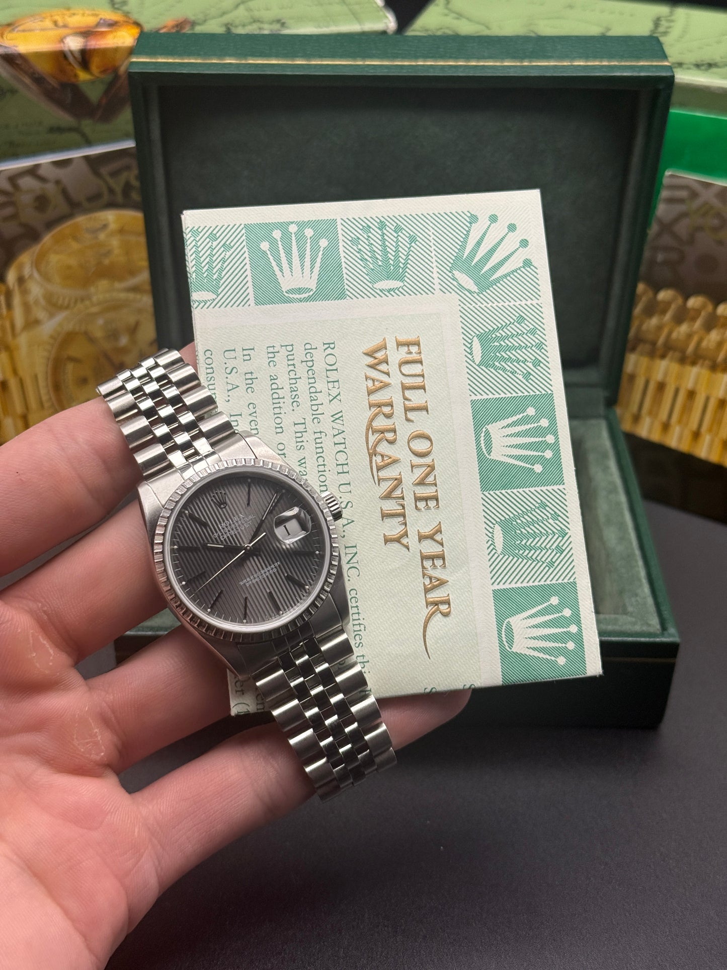 Rolex DateJust 16220 X Serial Grey Tapestry Box and Papers