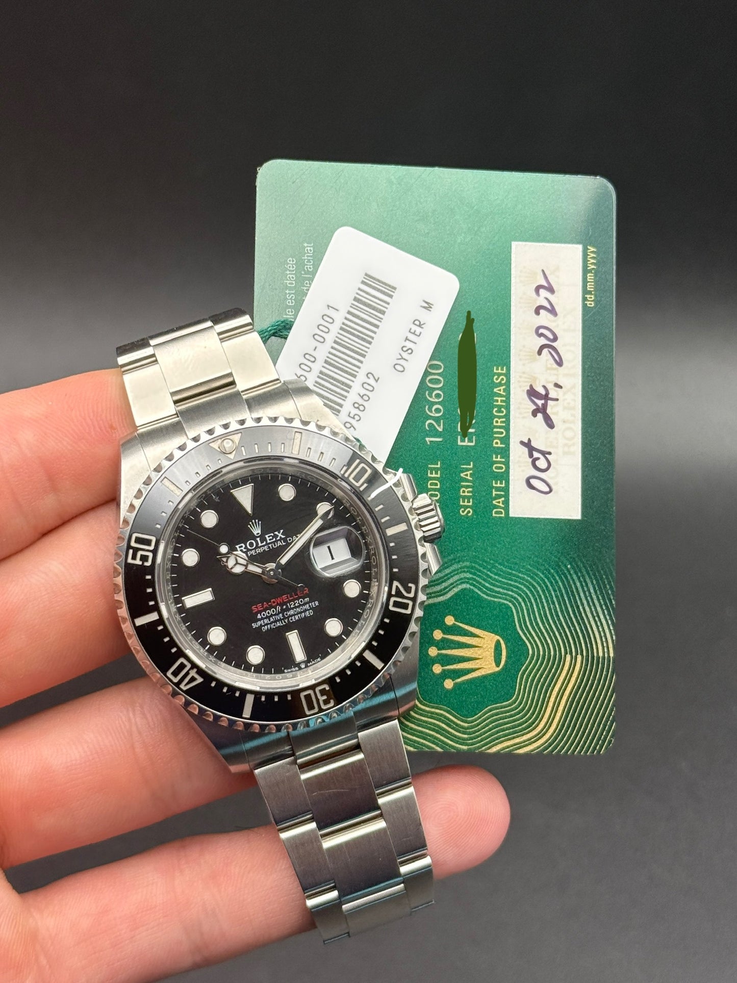 2022 Rolex Sea-Dweller 43 126600 Red Letter Watch Card White Tag