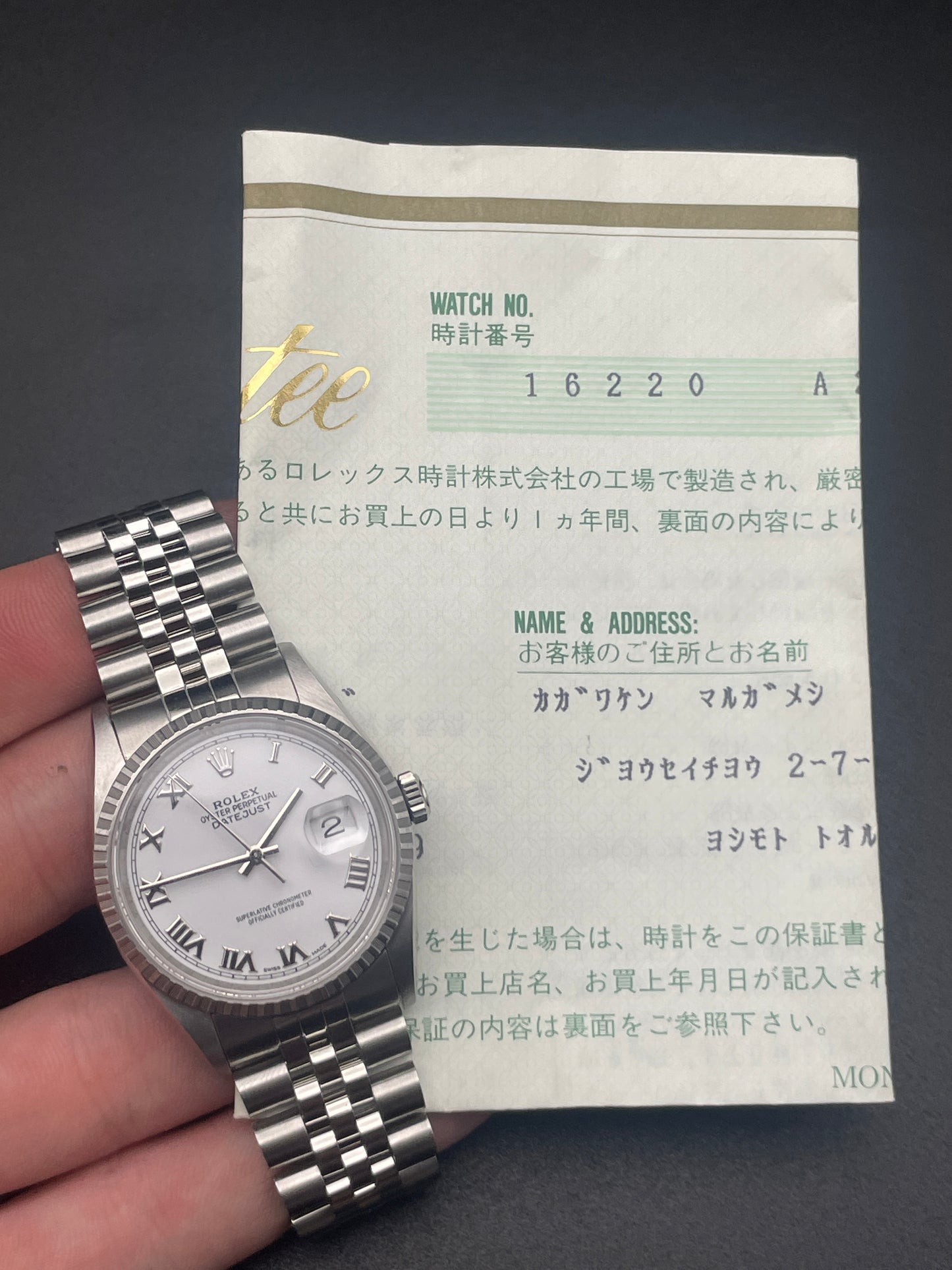 Rolex DateJust 16220 Papers