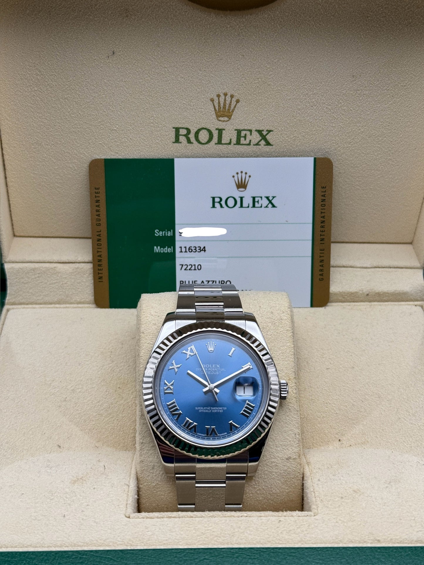 Rolex DateJust 41 116334 Blue Roman Box and Card