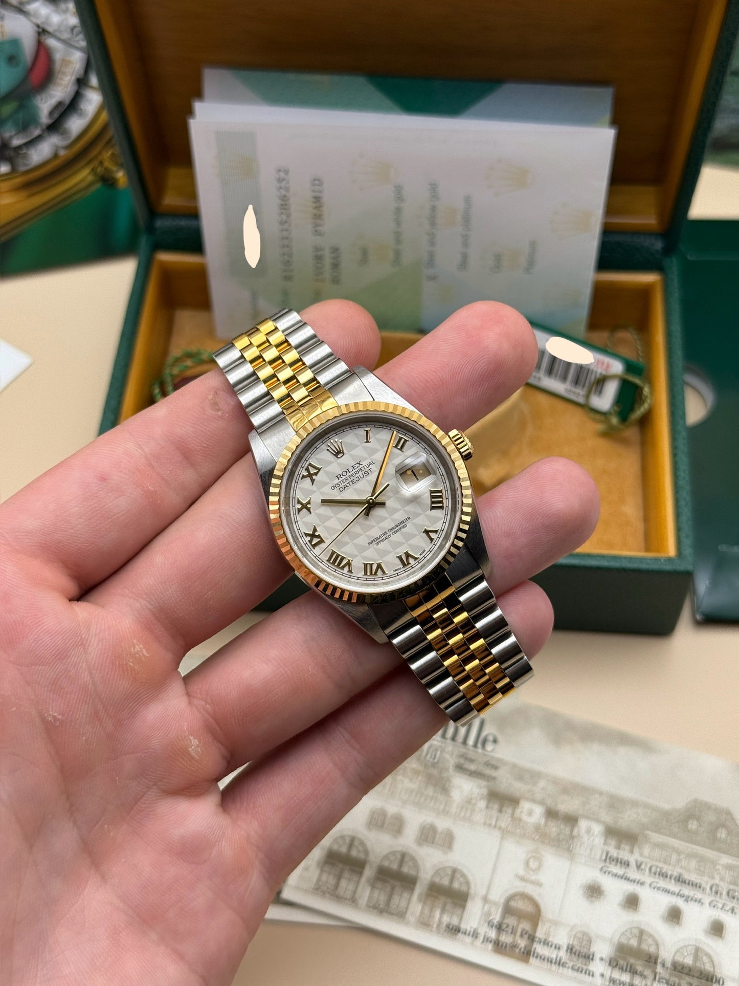 Rolex DateJust 16233 Ivory Pyramid Y Full Set