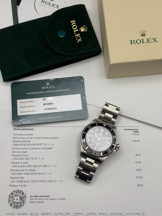 Rolex Submariner No Date 14060 2 Liner Z Dial Watch and Service Card