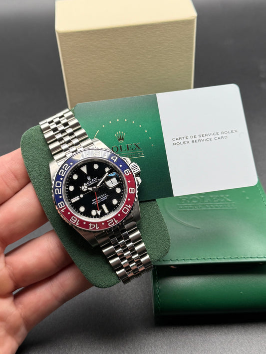 Rolex GMT MASTER II 126710BLRO Pepsi Jubilee Watch and Service Card