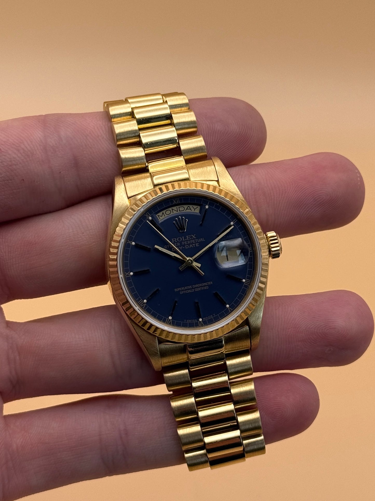 Rolex Day Date 18038 9.6M Serial Blue Dial Box and Papers