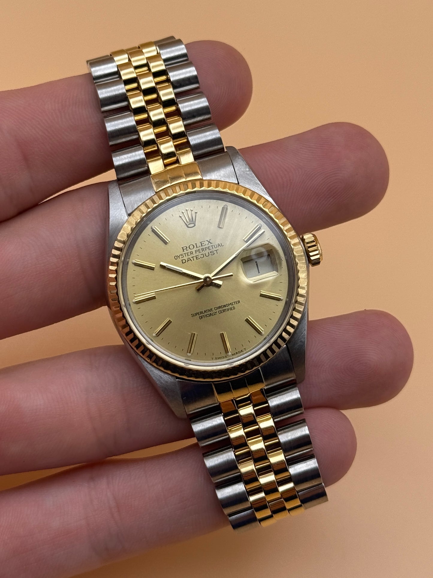 Rolex DateJust Champange 16013 8.7M Serial Watch Only
