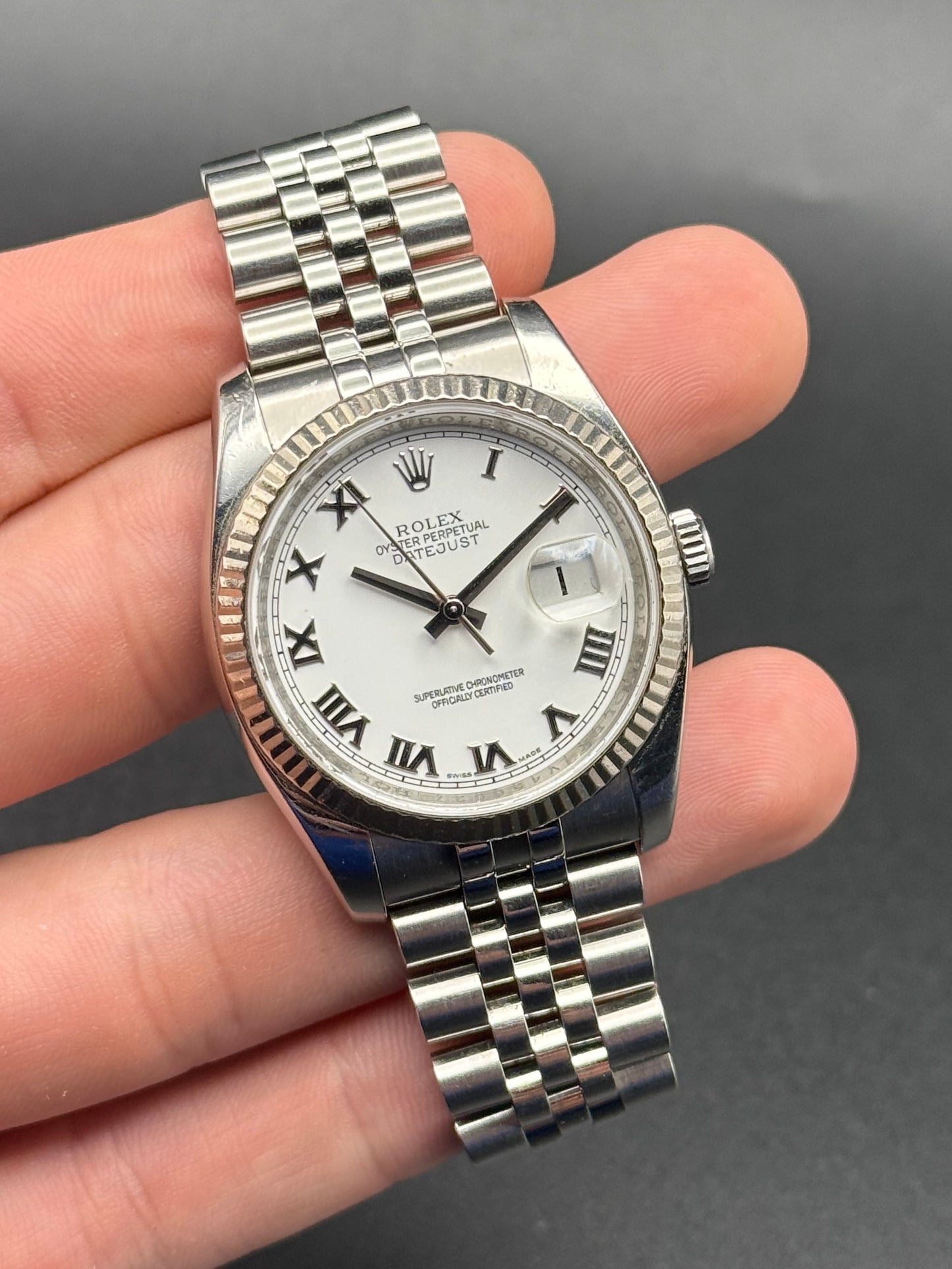 Rolex DateJust 116234 Super Jubilee White Roman V Serial Watch Only