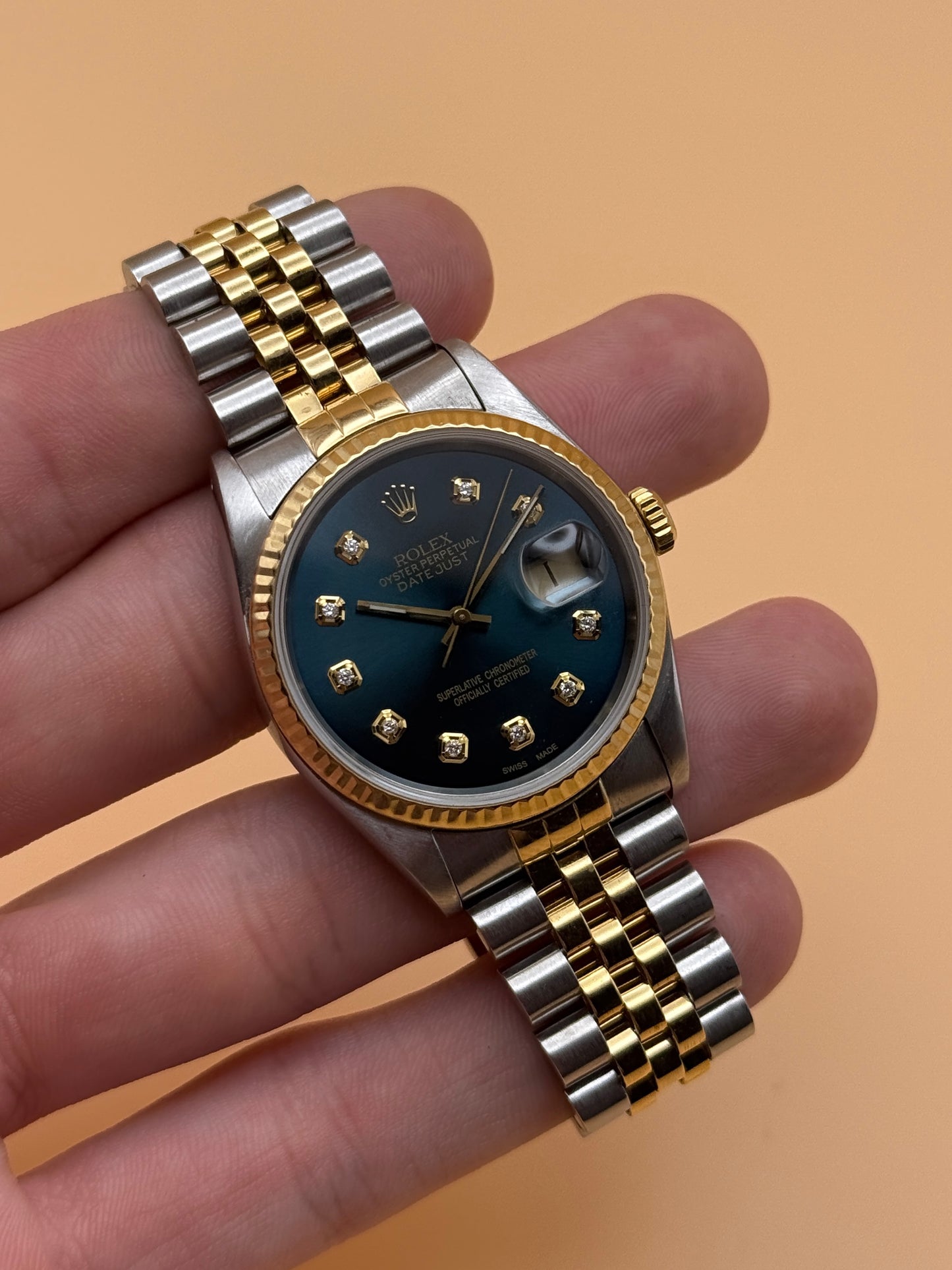 Rolex DateJust 16233 Green MOP R Serial Watch Only