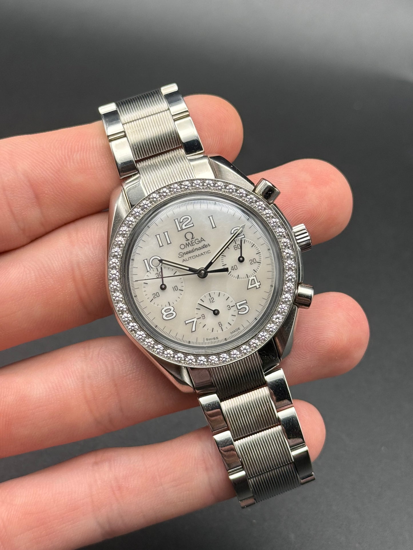 Omega Speedmaster 39mm Factory Diamond Bezel MOP Dial Watch Only