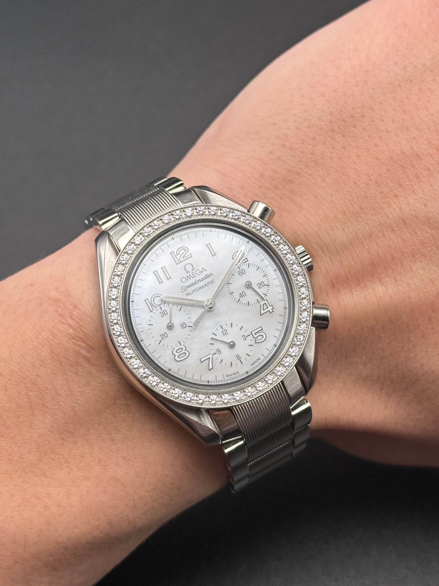 Omega Speedmaster 39mm Factory Diamond Bezel MOP Dial Watch Only