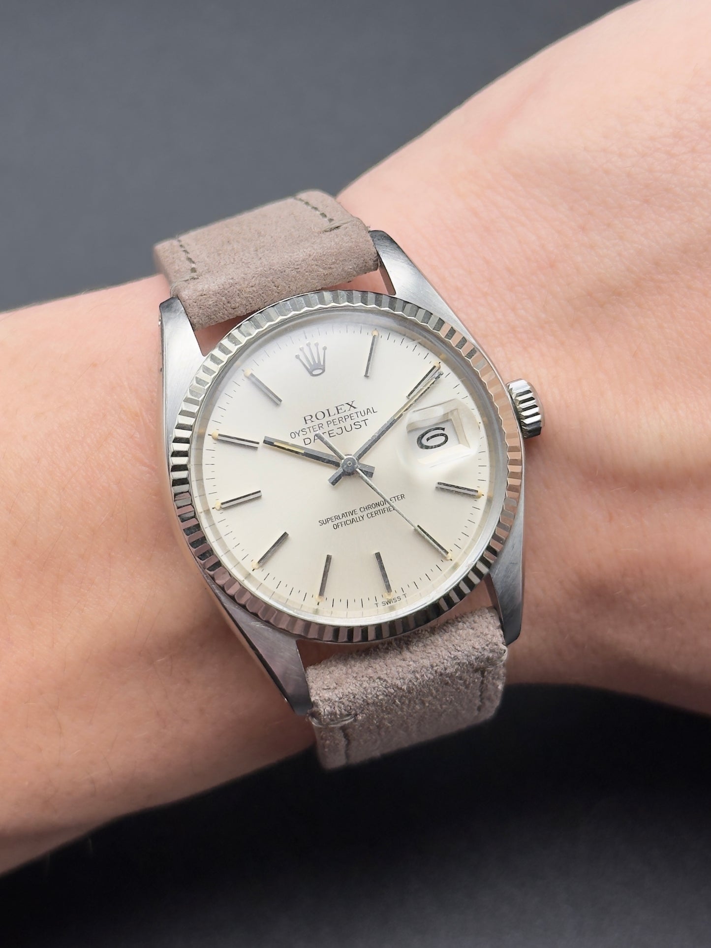 Rolex DateJust 16014 Silver Dial 5.5M Serial Strap Watch Only