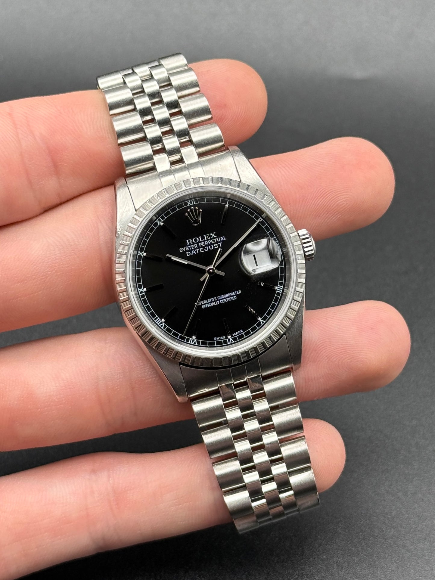 Rolex DateJust 16220 Black Index F Serial Watch Only