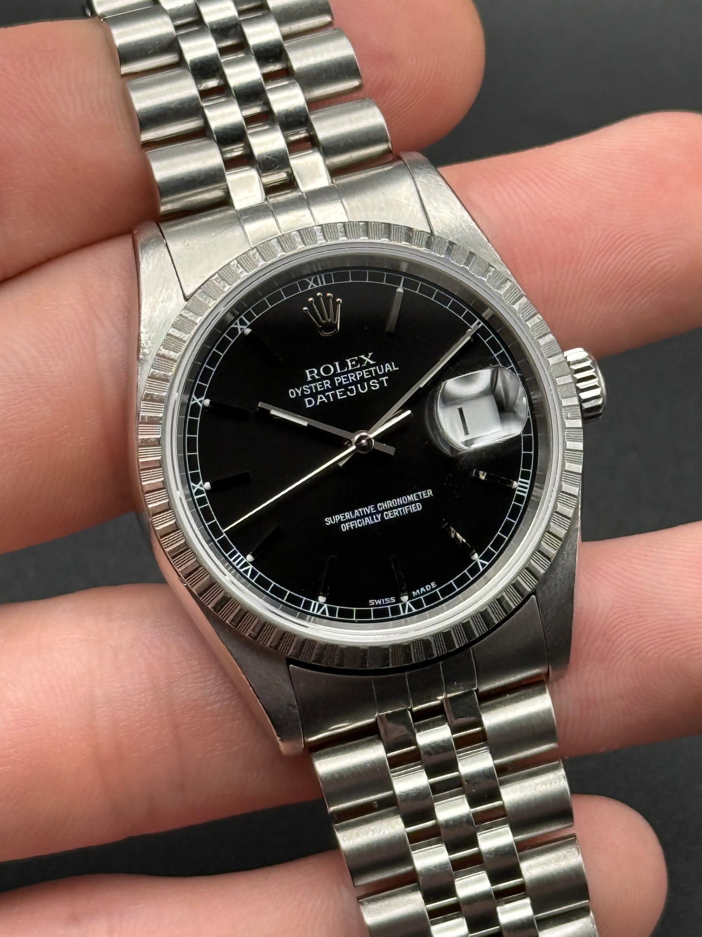 Rolex DateJust 16220 Black Index F Serial Watch Only