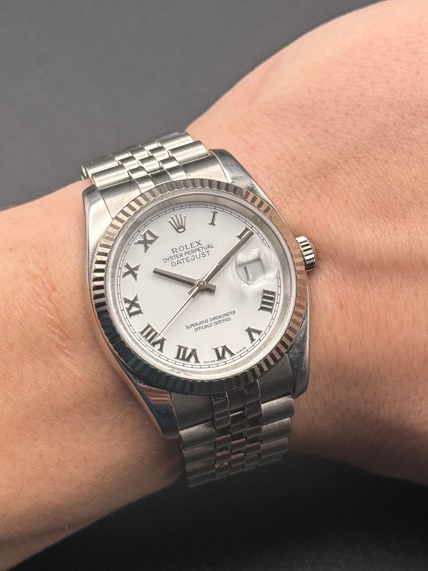 Rolex DateJust 116234 White Roman Super Jubilee D Serial Watch Only