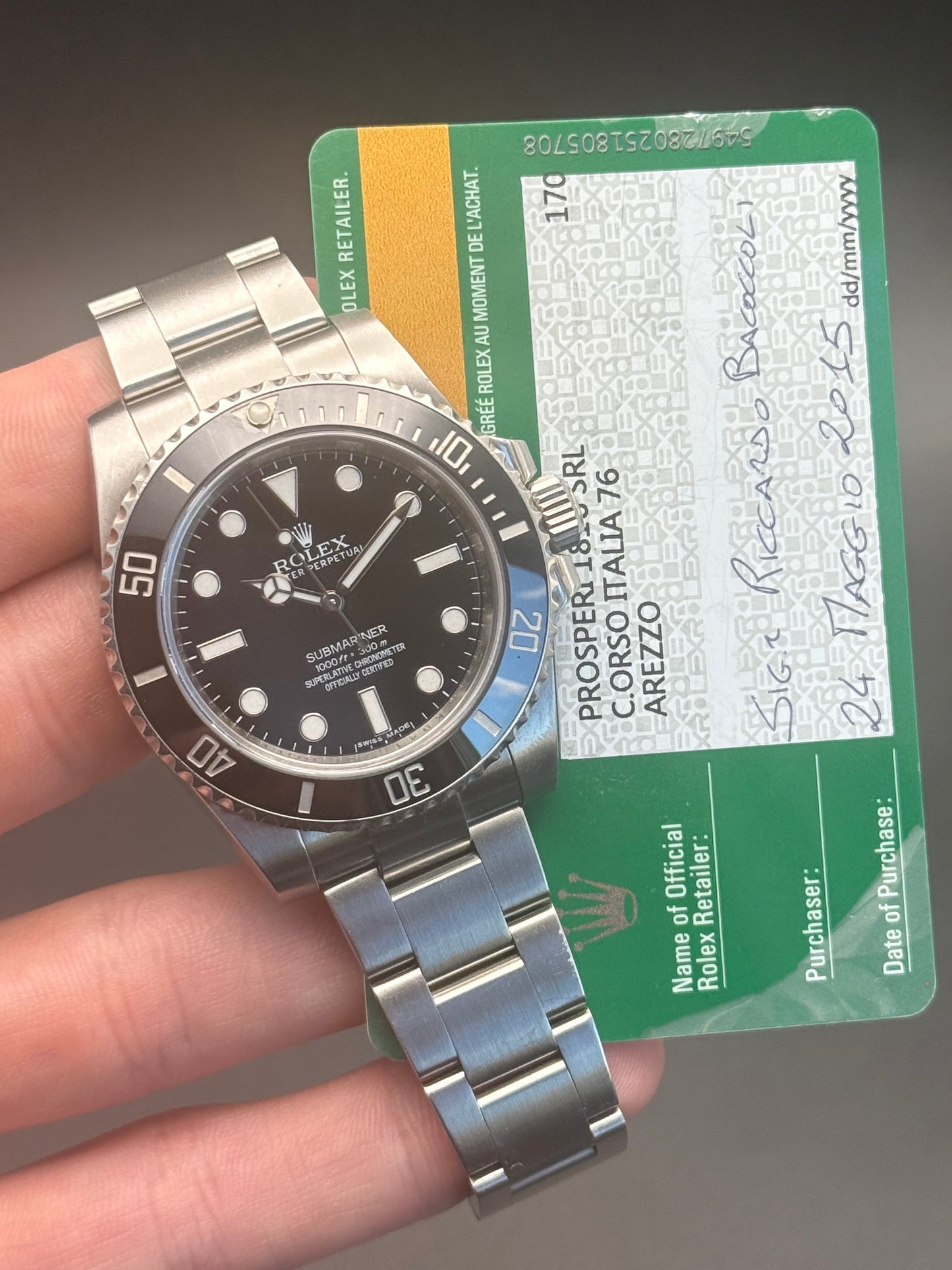 Rolex Submariner No Date 114060 2015 Watch and Card