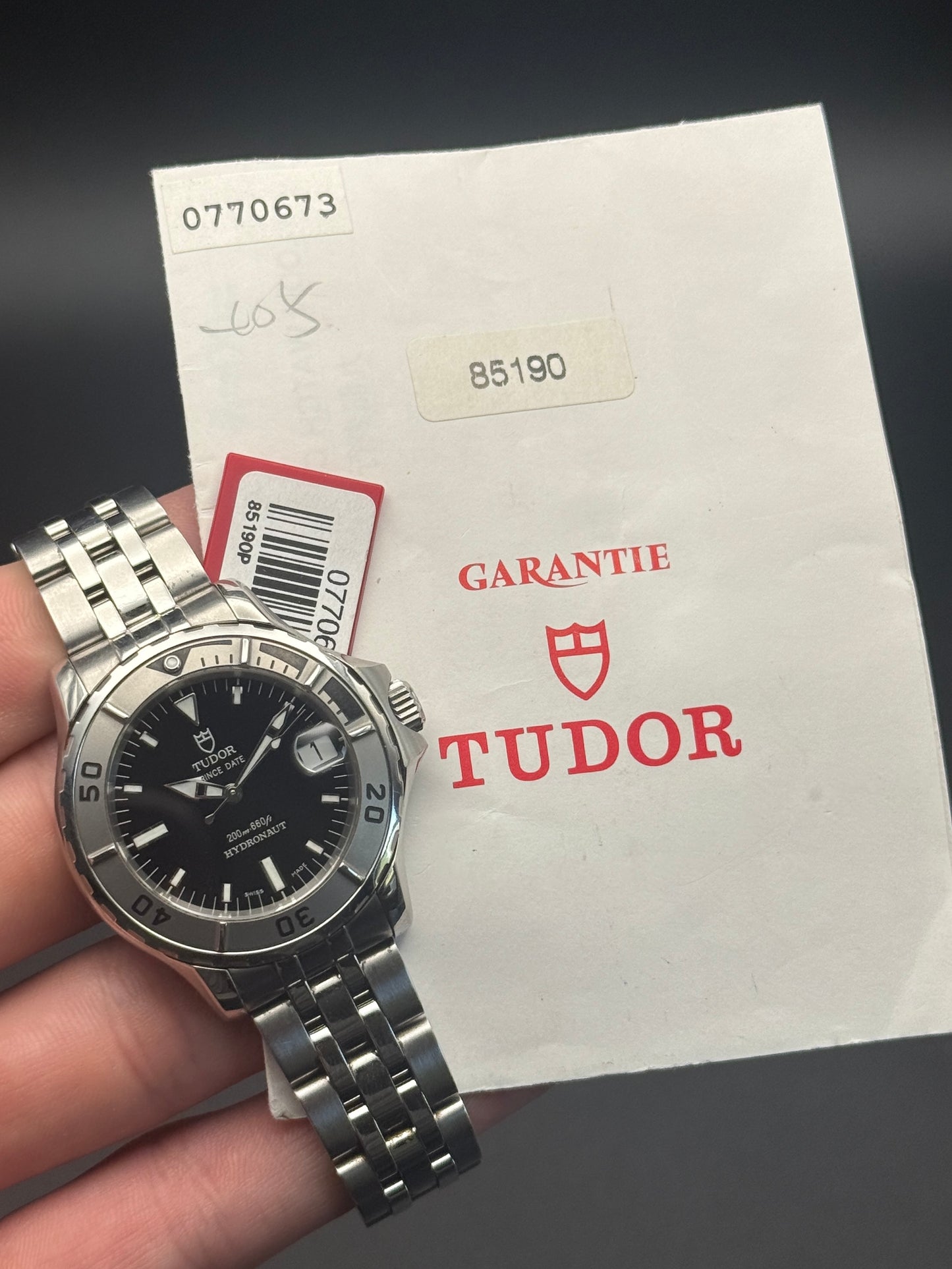 Tudor Prince Date Hydronaut 85190 Papers