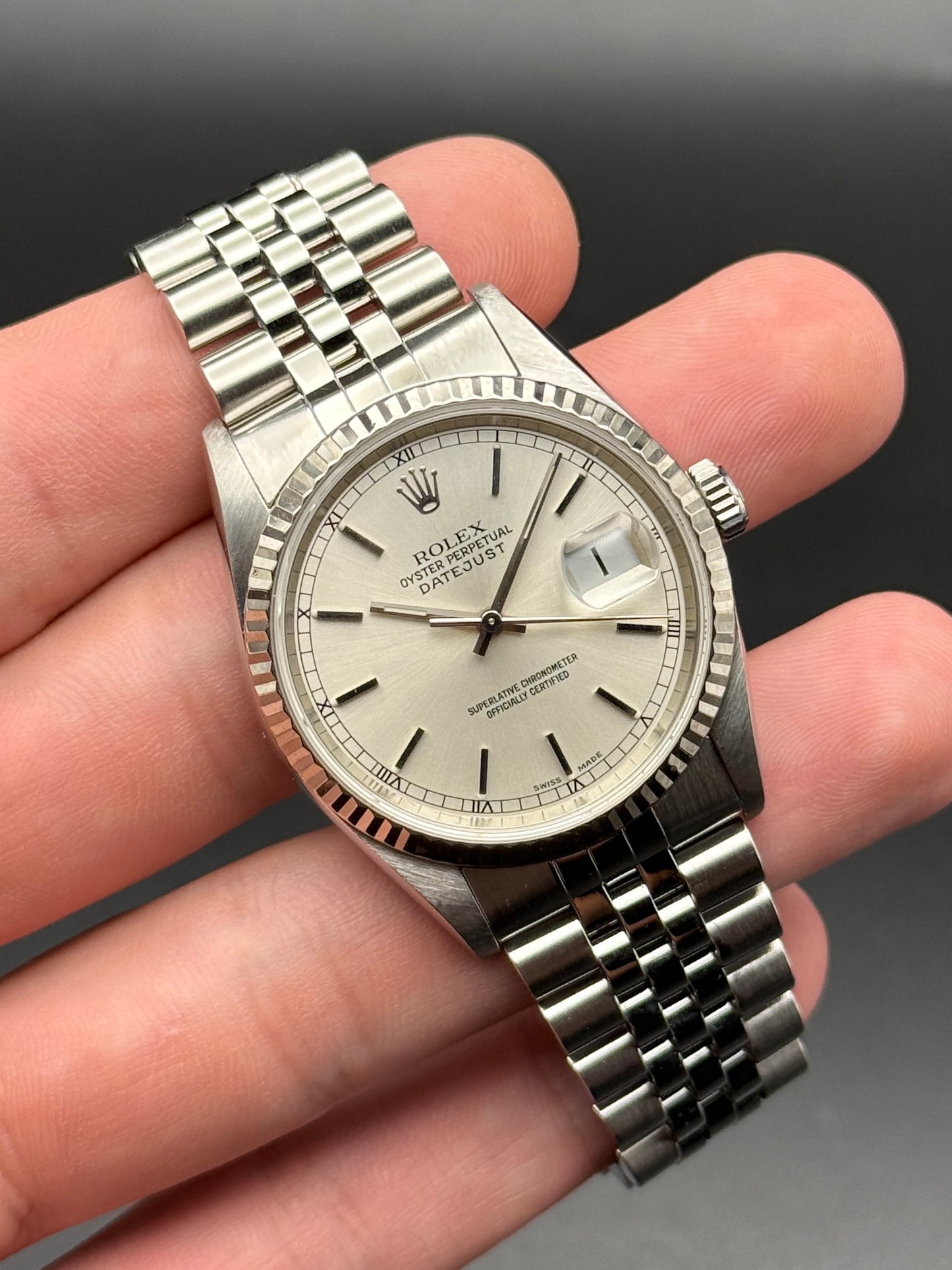 Rolex DateJust 16234 No Holes K Serial Watch Only Silver Sub Roman