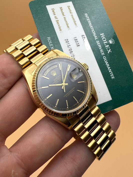 Rolex Day-Date 18038 6.2M Black Index Dial Watch and RSC