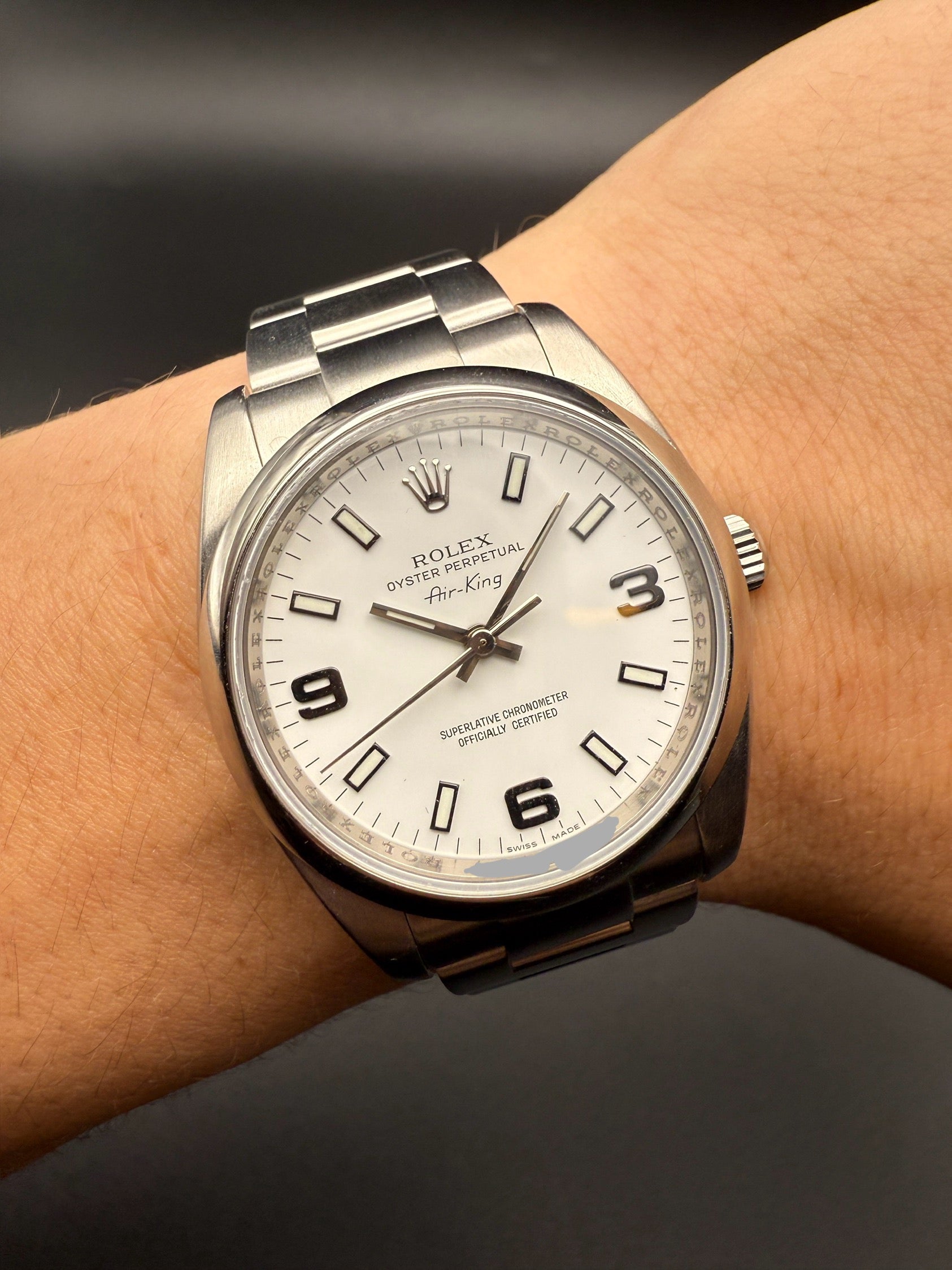 Rolex Air King 114200 White Dial Black 369 Z Serial Watch Only Rolex Air King 114200 White Dial Black 369 Z Serial Watch Only