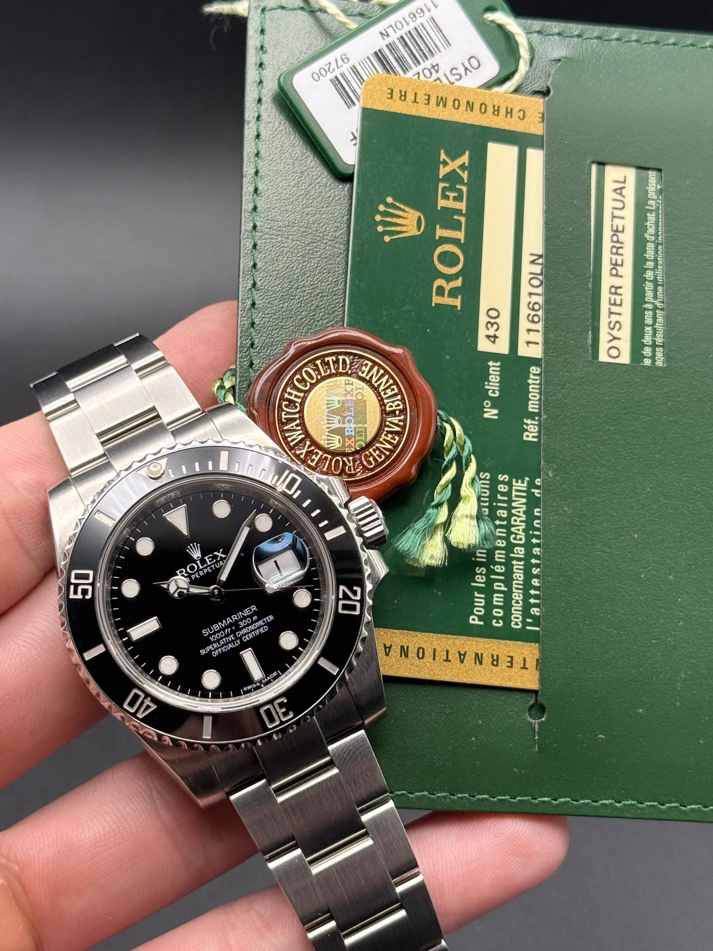 Rolex Submariner Date 116610LN 2013 Watch and Card