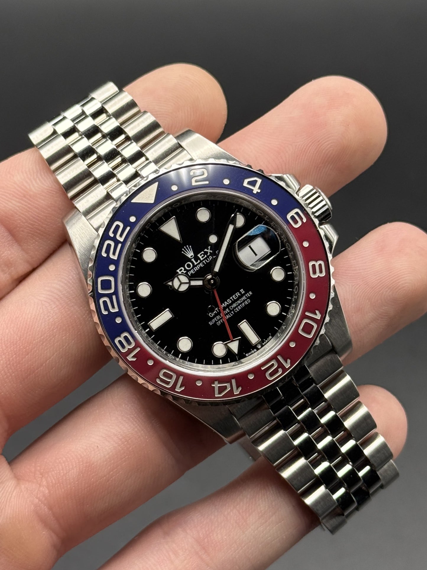 Rolex GMT MASTER II 126710BLRO Pepsi Jubilee Watch and Service Card