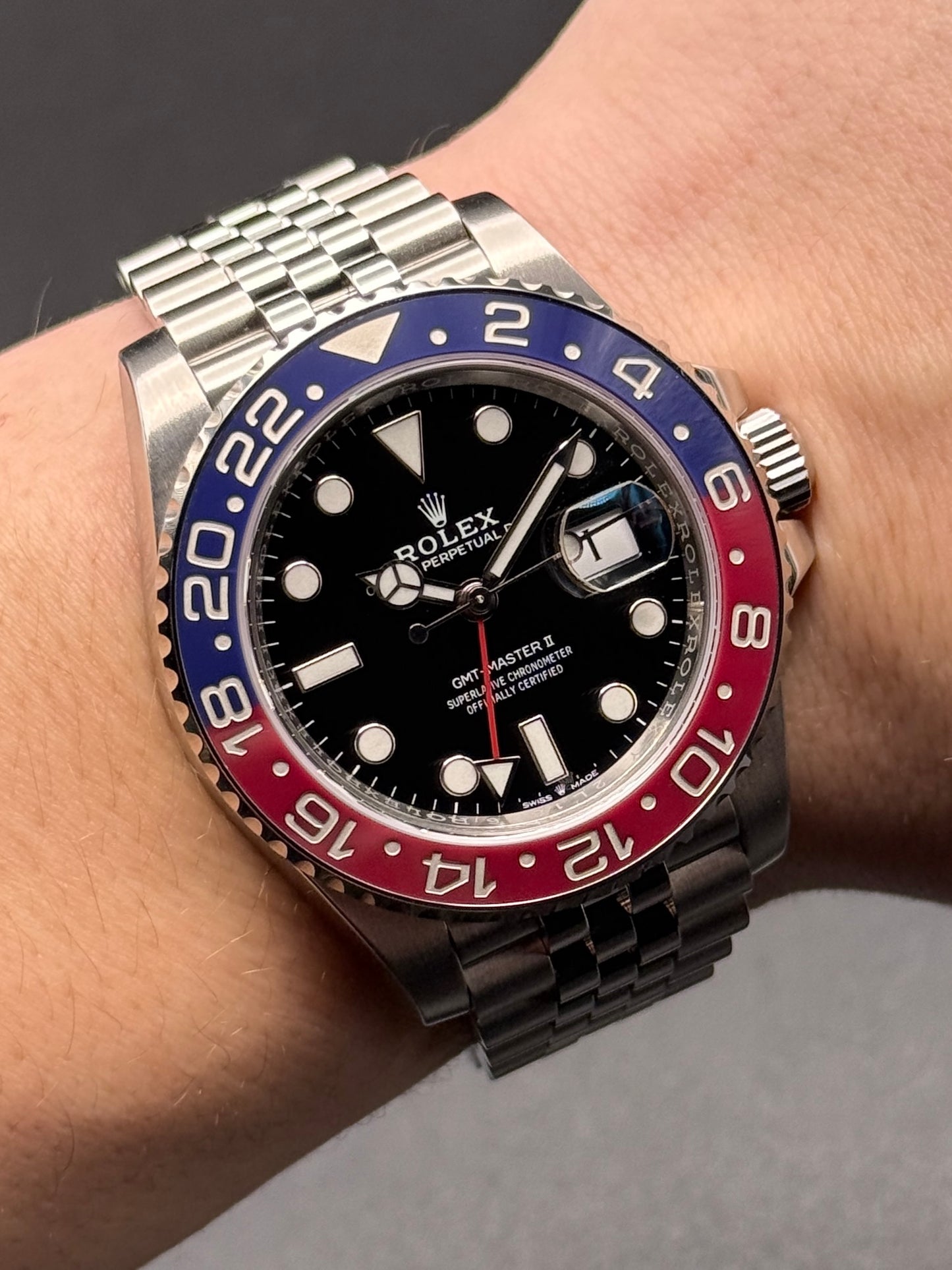 Rolex GMT MASTER II 126710BLRO Pepsi Jubilee Watch and Service Card